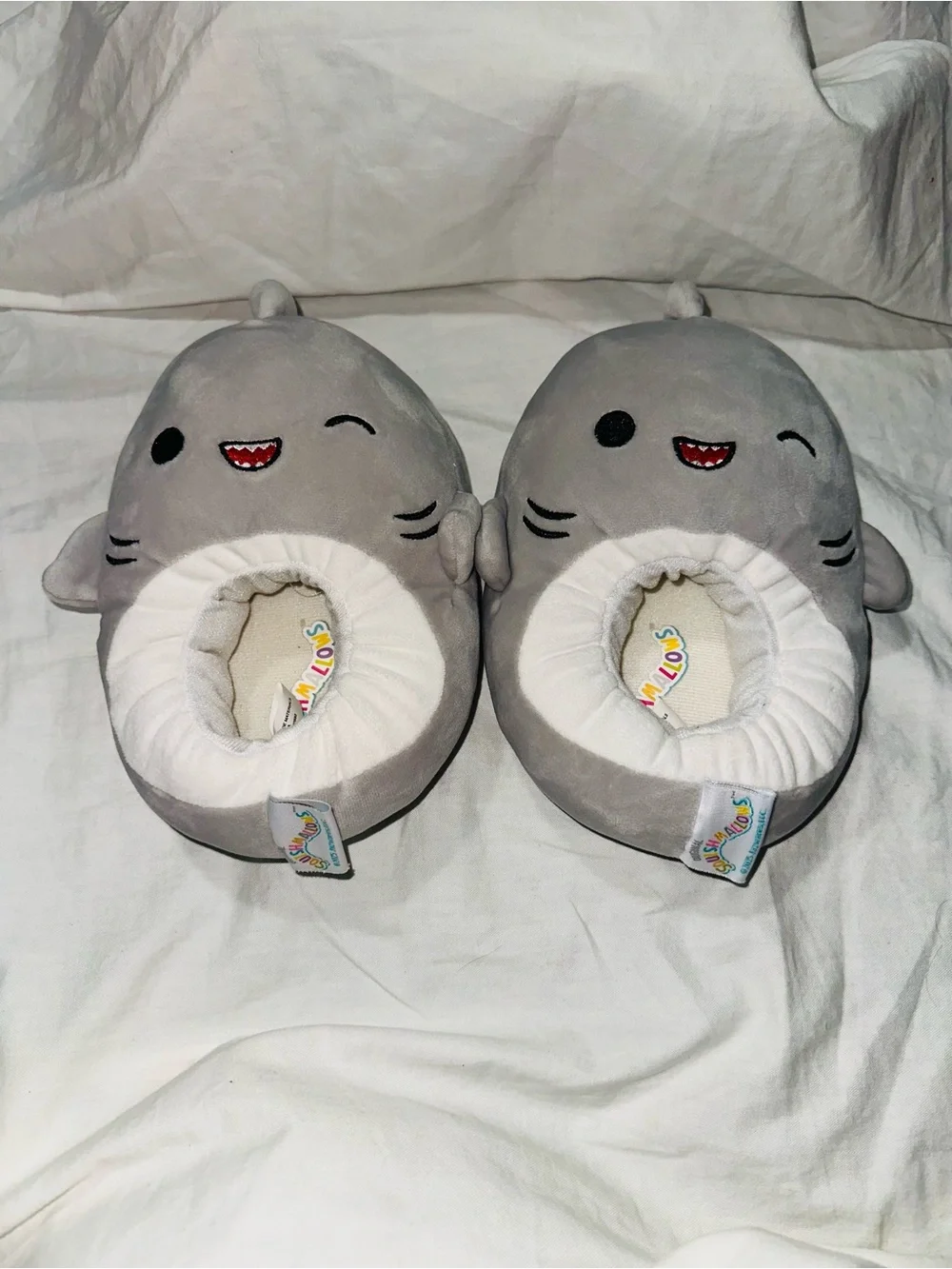 Gray Plush Animal Kids One-Piece Slippers